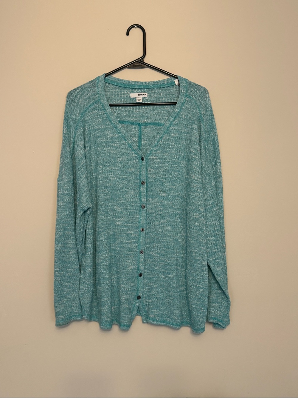 Sonoma Teal V-Neck Button Front Sweater